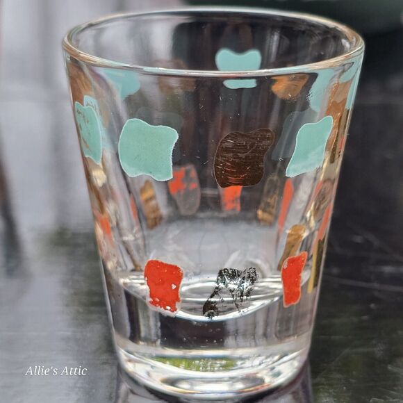 4 Vtg MCM Orange Gold Aqua Teal Blue Atomic Shot Glasses Cocktail Barware Set - Picture 2 of 5